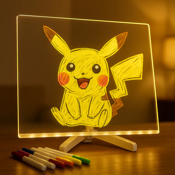TABLERO NEÓN 3D LED  - BASE TRIPODE - TAMAÑO GRANDE 30X20 CM - 7 MARCADORES BORRABLES - 🎁OBSEQUIO PDF  DIBUJO🎁 + ENVÍO GRATIS!