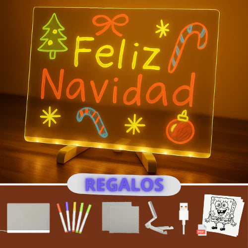 TABLERO NEÓN 3D LED  - BASE TRIPODE - TAMAÑO GRANDE 30X20 CM - 7 MARCADORES BORRABLES - 🎁OBSEQUIO PDF  DIBUJO🎁 + ENVÍO GRATIS!
